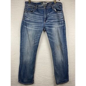 BKE Tyler Straight Leg Jeans Mens 38R Blue Medium Wash Whiskered Denim Pants